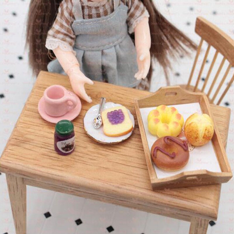 3Pcs/set 1:12 Dollhouse Mini Toast With Small Plate Spoon Miniature Dollhouse Accessories Cute Decoration Toast