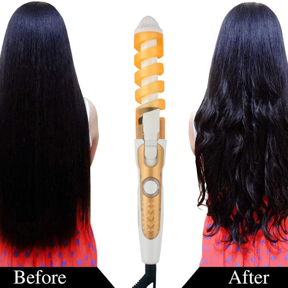 barril de cerámica magia tenacillas en espiral eléctrica rizador de pelo varita rizadora recto rizador Styler herramientas de peinado de la UE