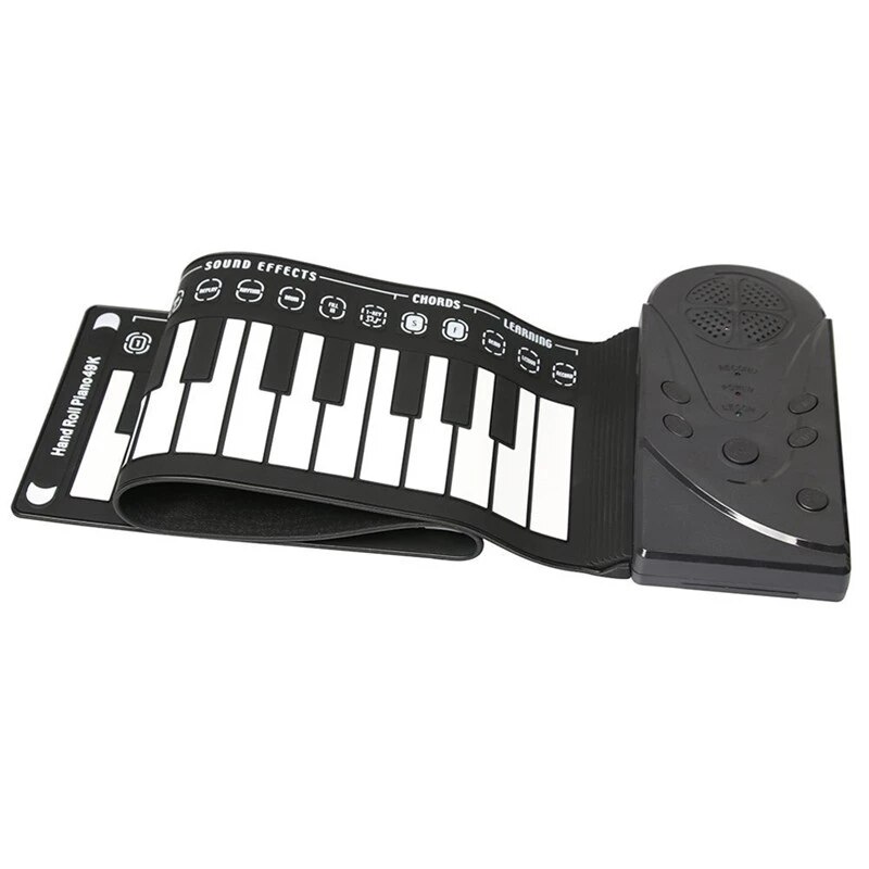 Portable 49-key Folding Electronic Piano Flexible Hand Roll Keyboard for Children Beginner: Black
