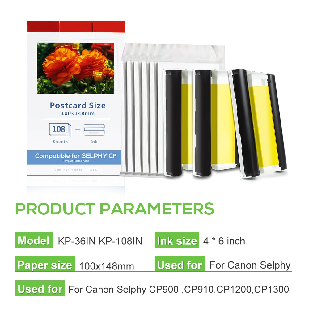 Ecowell 1 Set Kp 108IN Kp 36IN Selphy Kleur Inkt Papier Compatibel Voor Canon Selphy Cp1300 Cp910 Cp1200 Cp900 Printer cp1300