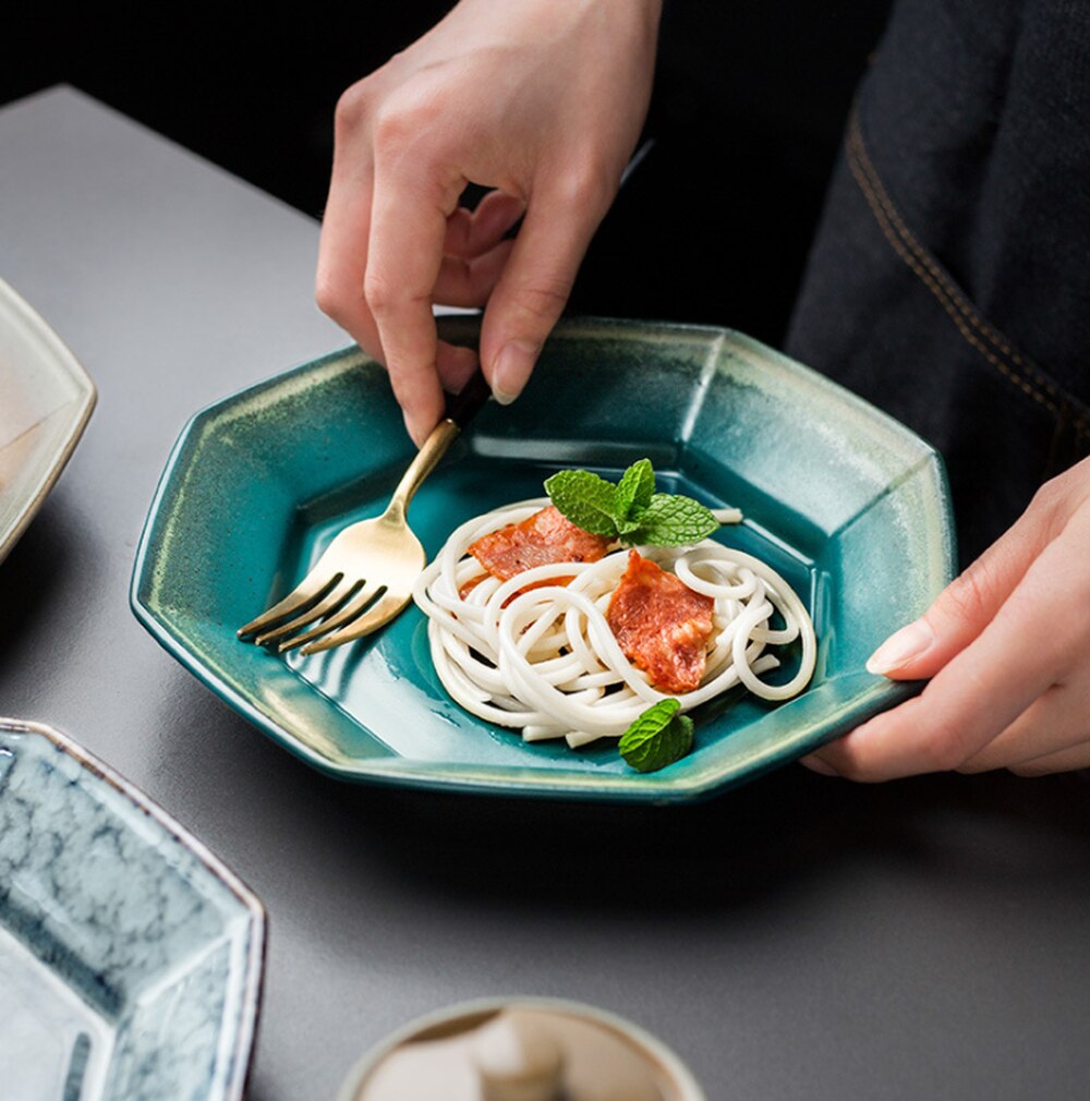 8- tommer keramisk fad ottekantet tallerken hjemmeret salat serveringsfade keramiske serveringsfade til restaurant middagstallerkener