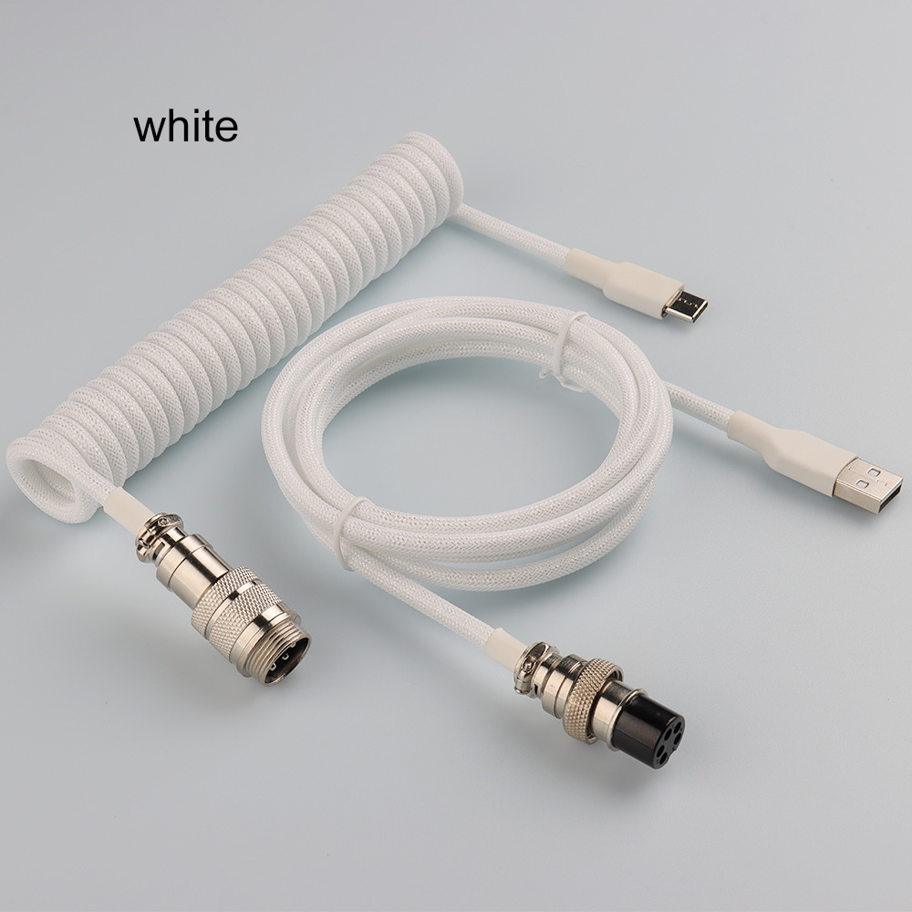 Cable de teclado Usb en espiral LANO, teclado en espiral negro, Cable Usb tipo C, conector de aviador de Metal, Cable de teclado Usb GX16 para juegos: Blanco