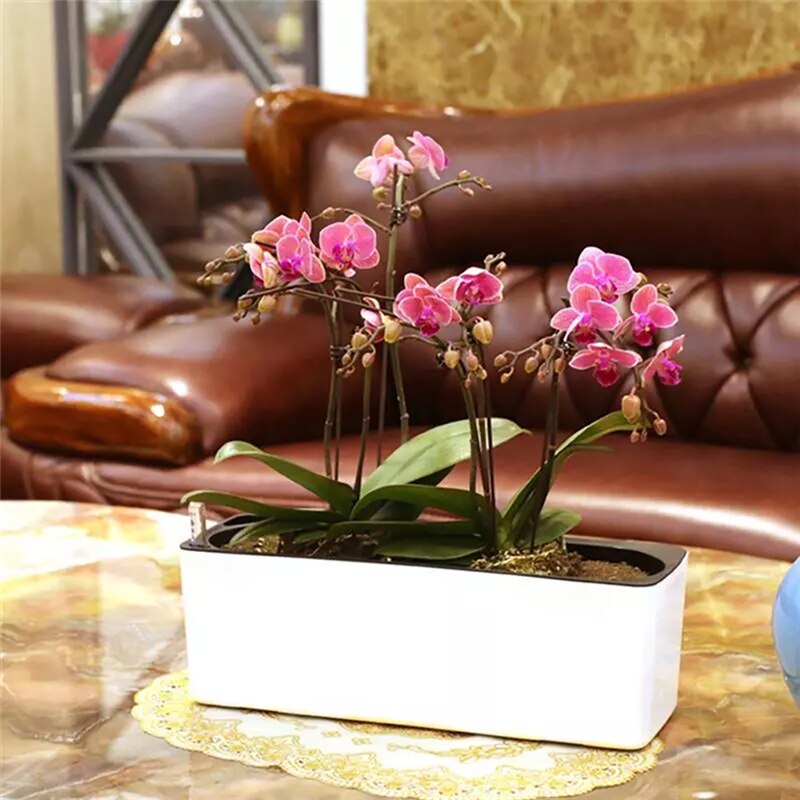 Maceta de plástico de autorriego para escritorio, maceta Rectangular cuadrada para plantas, con indicador de nivel de agua, para oficina y jardín