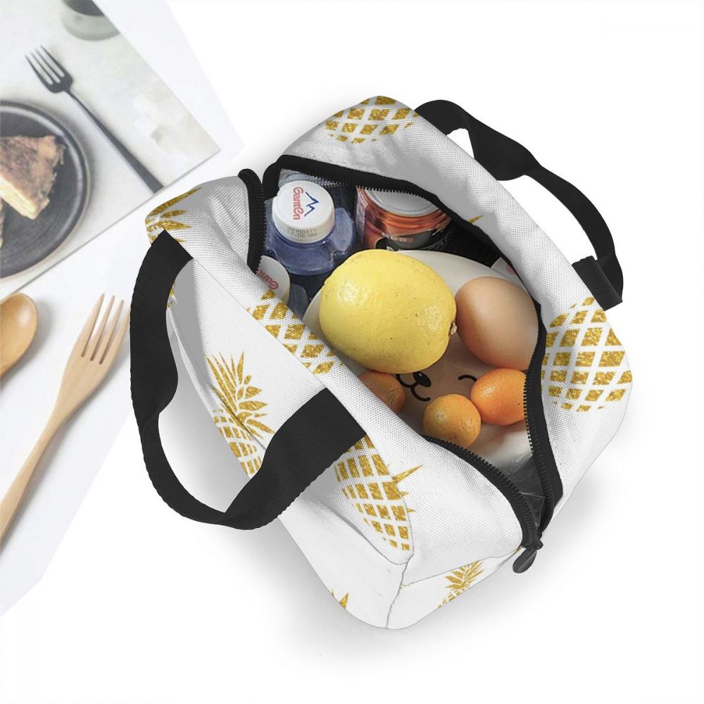 Gold Pineapple Pattern Lunch Bag Portable Insulated Thermal Cooler Bento Lunch Box Tote Picnic Storage Bag Pouch