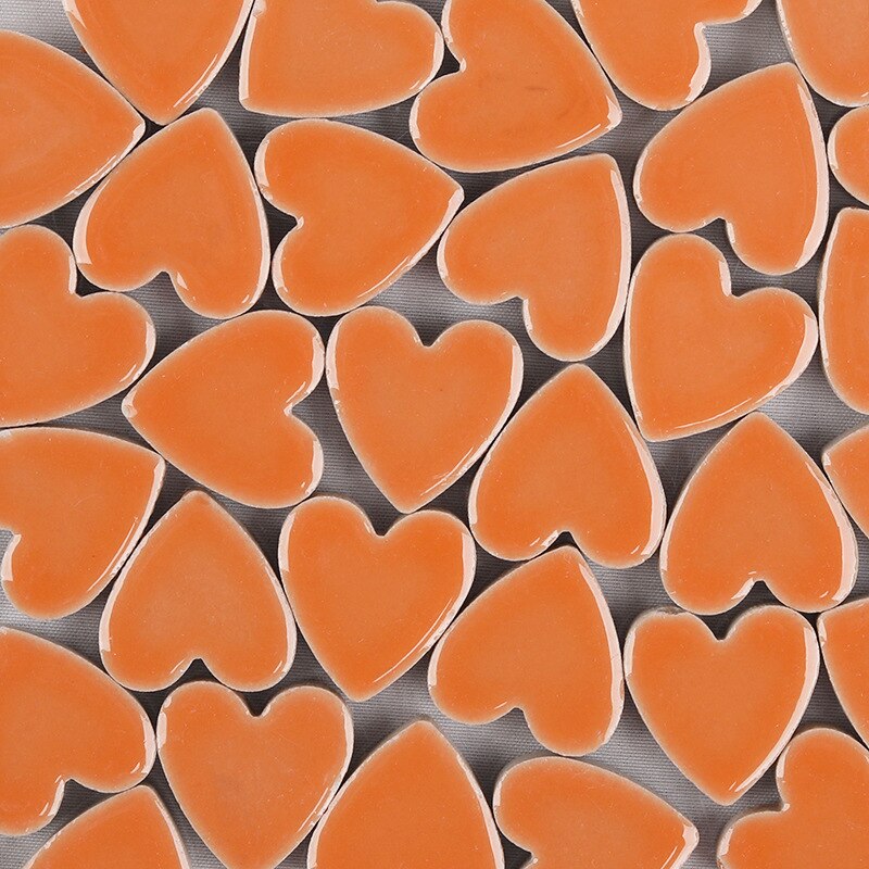 Mosaico de porcelana con forma de corazón, baldosa de 250g, fabricación de mosaico artesanal, azulejos de cerámica de 2,2x2,3x0,5 cm, 60 piezas (6 piezas x 10 colores): orange