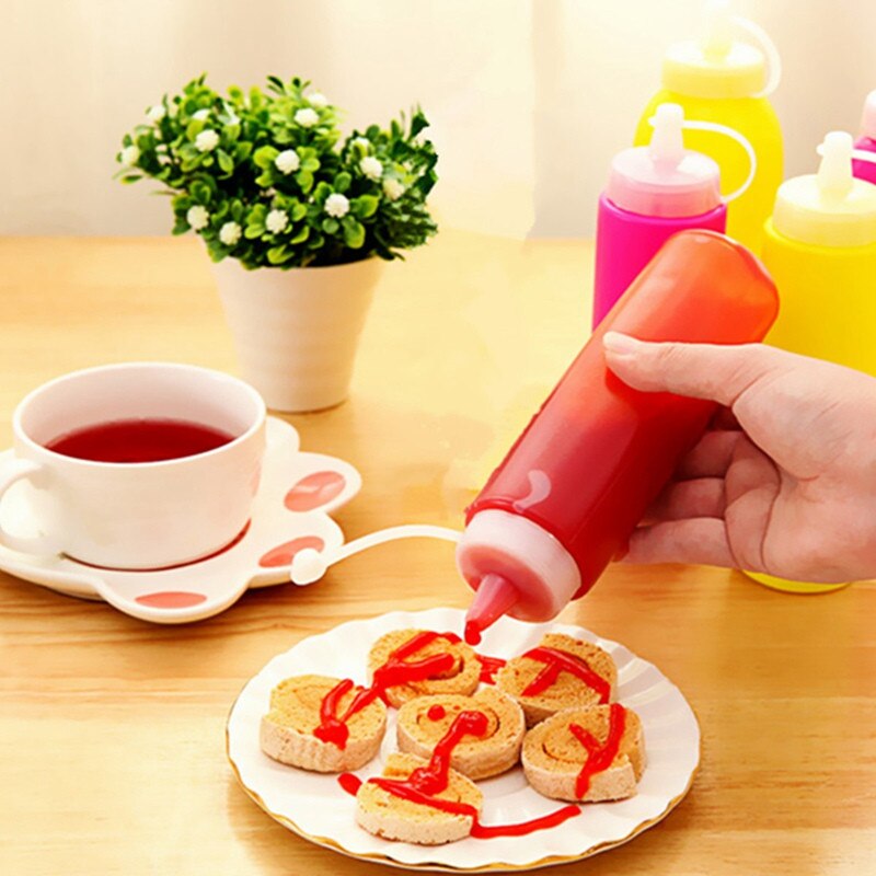 8/12/16/24oz squeeze ketchup saucer flasker plast honning dispenser med dyser sprøjte krydderi olieflasker køkken gadget