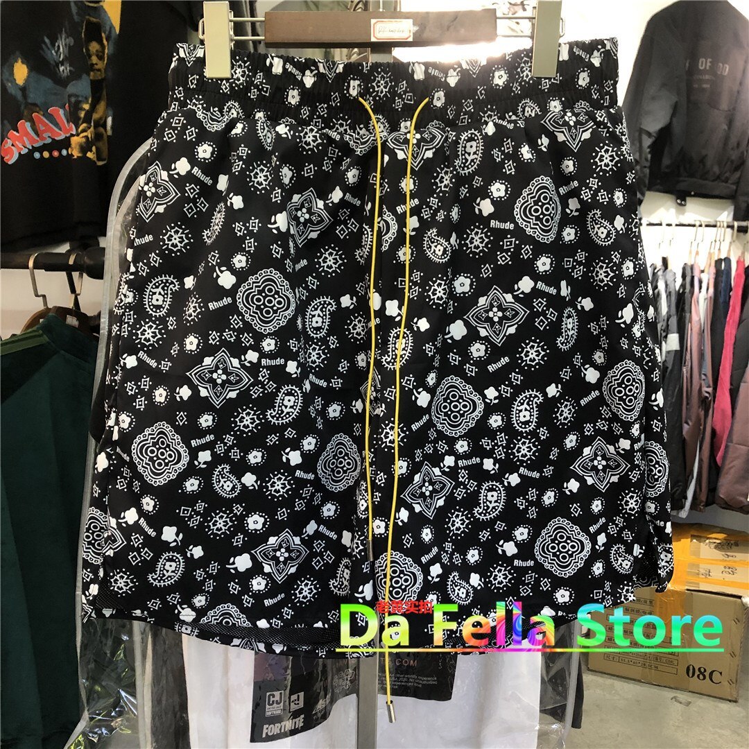 Rhude Logo Shorts Mannen Vrouwen Geleidelijke Tekst Mark Gewassen Nylon Rhude Korte 1:1 Twin Rits Zakken: 9 / L