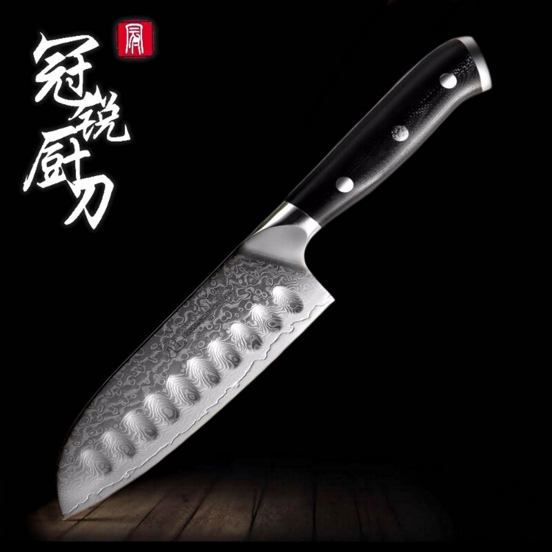 Damascus Kitchen Knife vg10 Japanese Damascus Stainless Steel Chef Cleaver Paring Boning Knives Best Family Christmas: 5 inch santoku