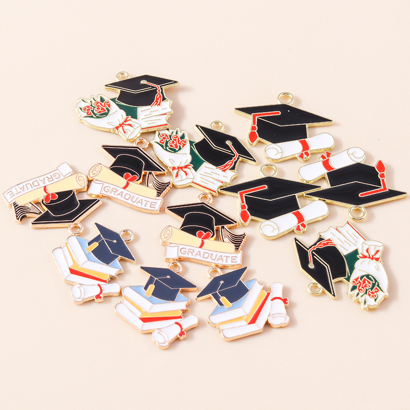 10 Uds. De dijes esmaltados para ceremonia de graduación, profesora, estudiante, mortero, collares, pendientes, accesorios para hacer joyería DIY