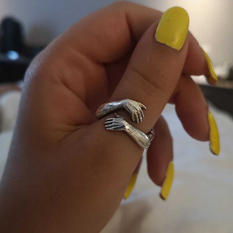 Îmbrățișare gotică mâinile musculare inele pentru femei bărbați inel cu manșetă deschisă reglabilă petrecere inele de cuplu de nuntă bijuterii vintage anillos bague