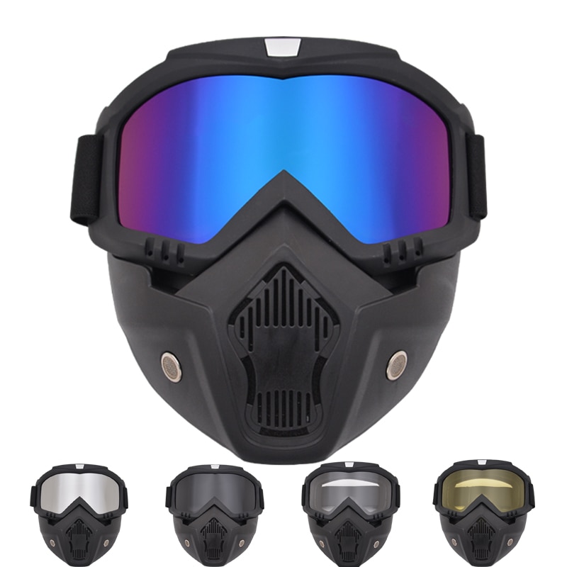 Moto Bril Skibril Mannen Vrouwen Helm Masker Anti-Uv Afneembare Gezichtsmasker Lens Bril Motocycling Apparatuur
