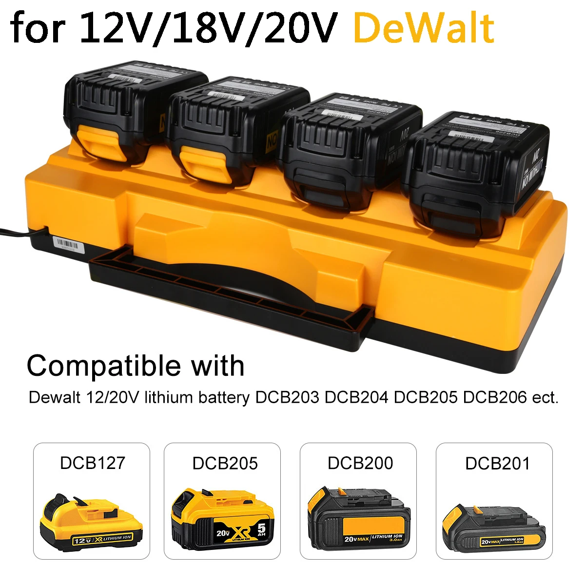 4-Ports Battery Charger for Dewalt 14.4V 18V 20V Battery 2A 3A Simultaneous Rapid Charger Station for DCB203 DCB204 DCB205
