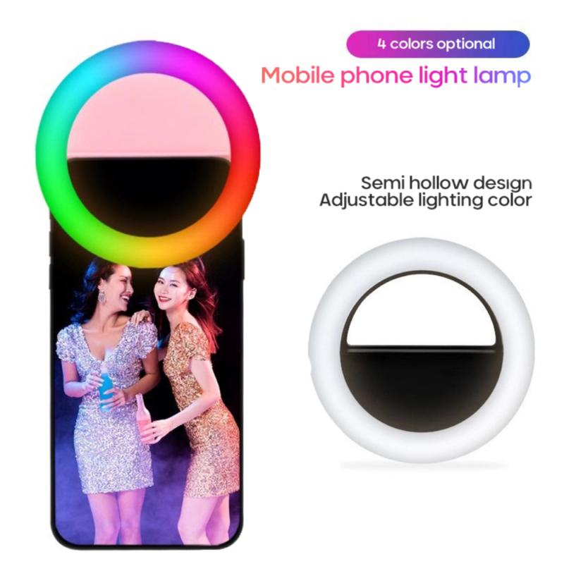 Rechargable RGB LED Mobile Phone Selfie Ring Light For Iphone 3-level Brightness Fill Light Lamp Clip-on For Smartphone