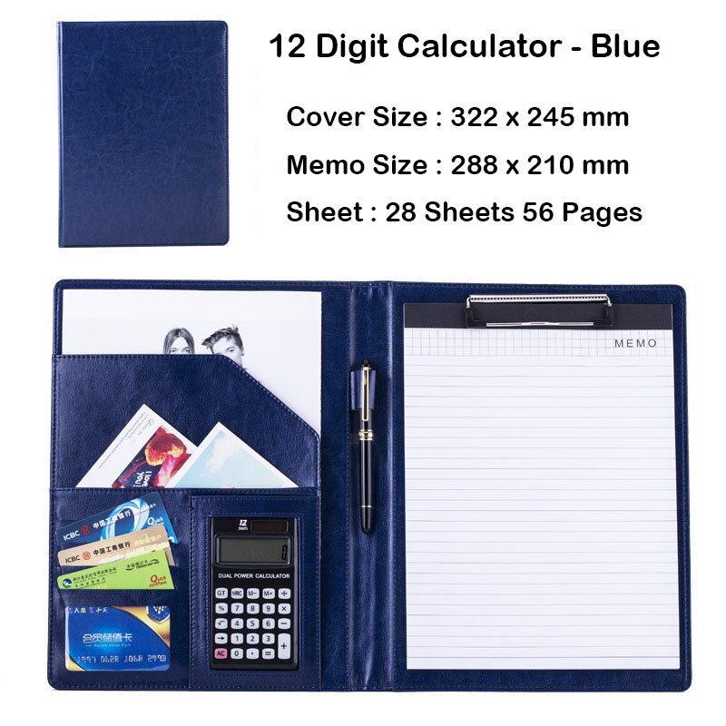 Carpeta de archivos A4 de cuero PU multifunción, calculadora, organizador de escritorio, accesorios de oficina, administrador, almohadilla para documentos, maletín, bolsa Padfolio: 15