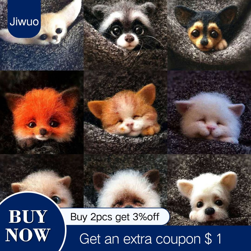 Jiwuo-jouet fait à la main avec dessin animé, renard chiot chat, chien, poupée en feutre avec aiguille, paquet matériel plaqué, bricolage mignon, feutre en laine Animal