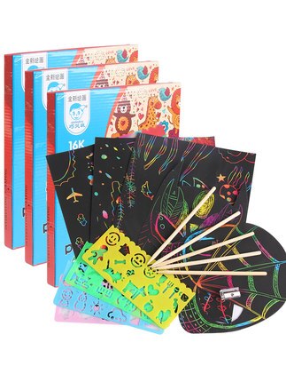 Young children colorful scratching paper 50 100 sheets diy handmade scraping painting non-toxic sand painting color sand