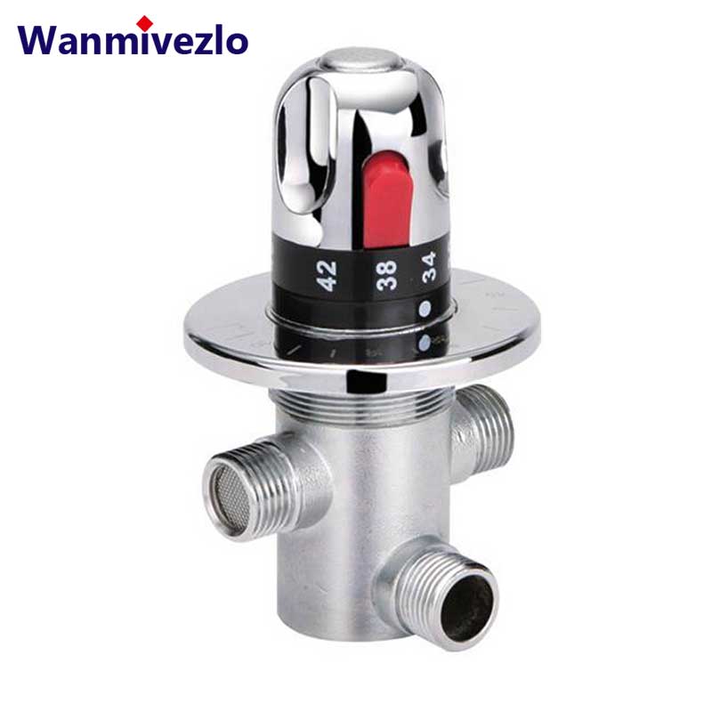 Chrome Thermostatic Brass Mixer Valve Brass Cartridge Mixer Valve Cold Water Temperature Control Mixer Bathroom Accessories