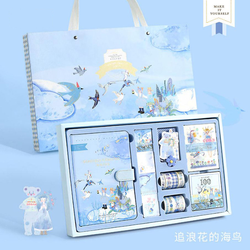 Juego de diario con temática de cuento de hadas, caja de para niña, libro de conteo de dibujos animados, Bloc de notas, cuaderno, caja de: Blue with handbag