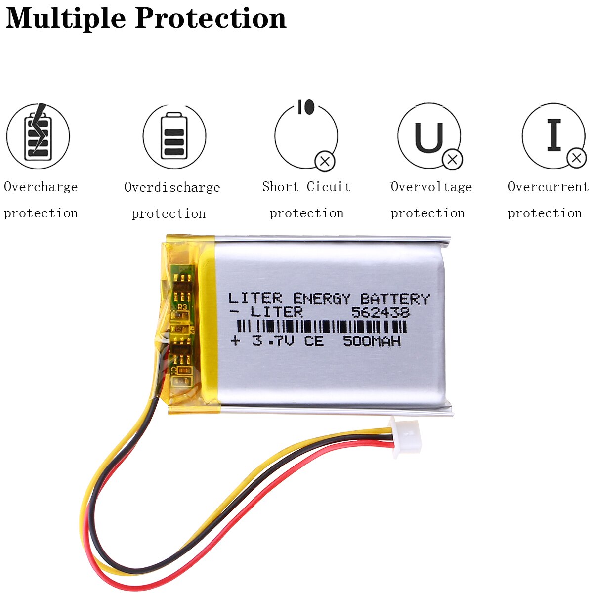 562438 3 gewinde Liter Energie 3,7 v Lithium-Polymer-Batterie 500mah Mp3/4 Bluetooth Radio Batterie Überwachung