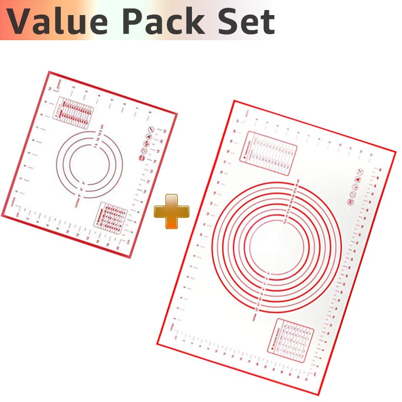 Silikon bakmatta 60*40cm non stick kakabakmatta med mätning pizza fondant rullande deg bakeware tillbehör mycket: Värdepaketuppsättning