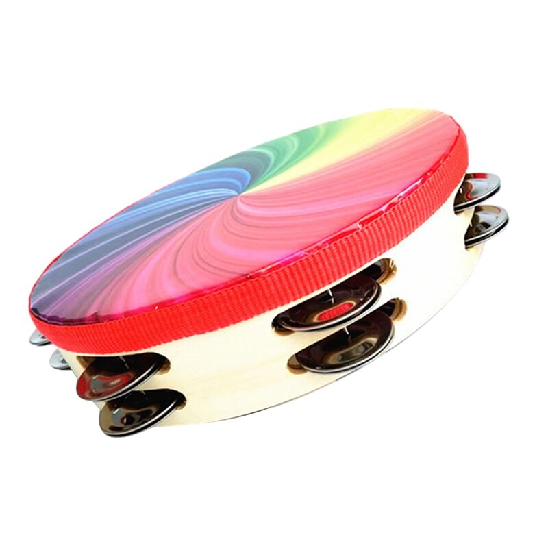 10-Inch Percussion Instrument Double-Row Color Tambourine Rainbow Tambourine Performance Hand-Cranked Instrumental Props