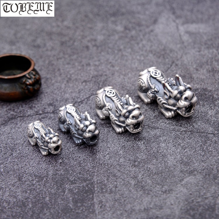 100% 3D 999 Silver Pixiu Beads Vintage Pure Silver Good Luck Fengshui Piyao Jewelry Beads Wealth Pixiu Beads DIY Bracelet