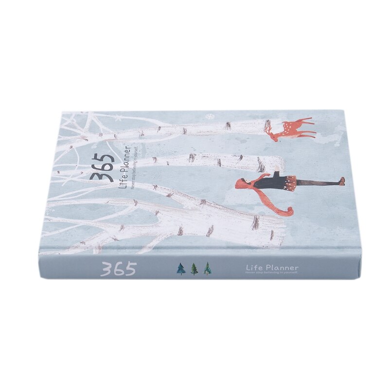 Hardcover Year Plan Notebook 365 Days Inner Page Monthly Daily Planner Organizer Diary, White+green Snow deer