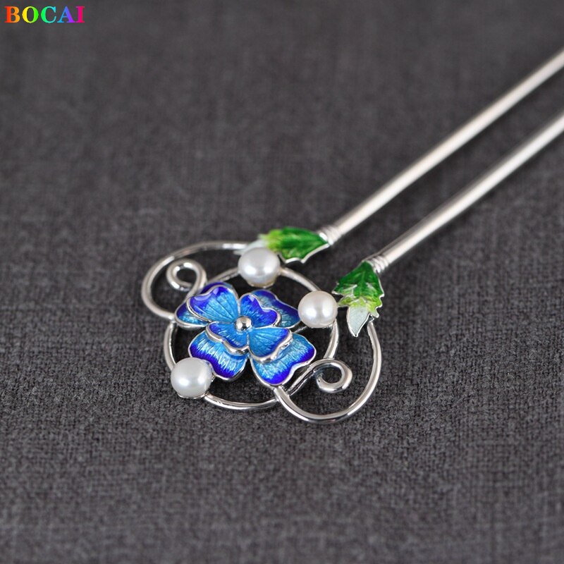 Bocai  s925 haaraccessoires aus sterlingsilber, beliebte cloisonné-perlen-emaille-haarnadeln aus reinem silber, schmuck für damen