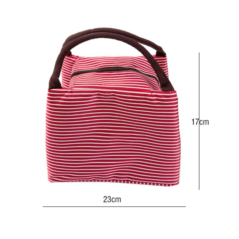 Freizeit Frauen Tragbare Mittagessen Tasche Leinwand Streifen Isolierte Kühltaschen Thermische Lebensmittel Picknick Mittagessen Taschen freundlicher Mittagessen Kasten Tasche Tote