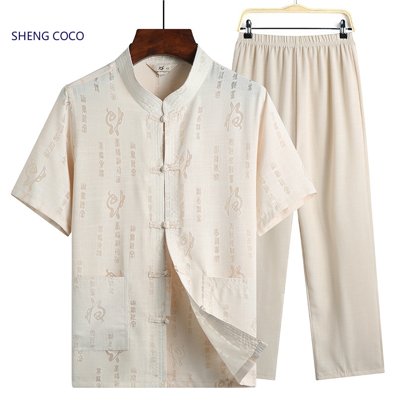 Sheng coco mænd kung fu outfit traditionel kinesisk stil kung fu uniform taichi tang kostume mandlig bomuld fritids skjorte jakkesæt