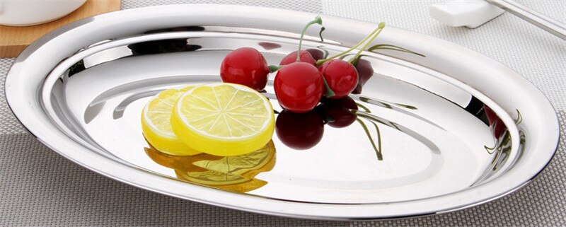 Stainless Steel Oval Plate Western Dish Dessert Storage Tray Tableware Accessories Sushi Seafood Dish Steamed Fish Dish Plate