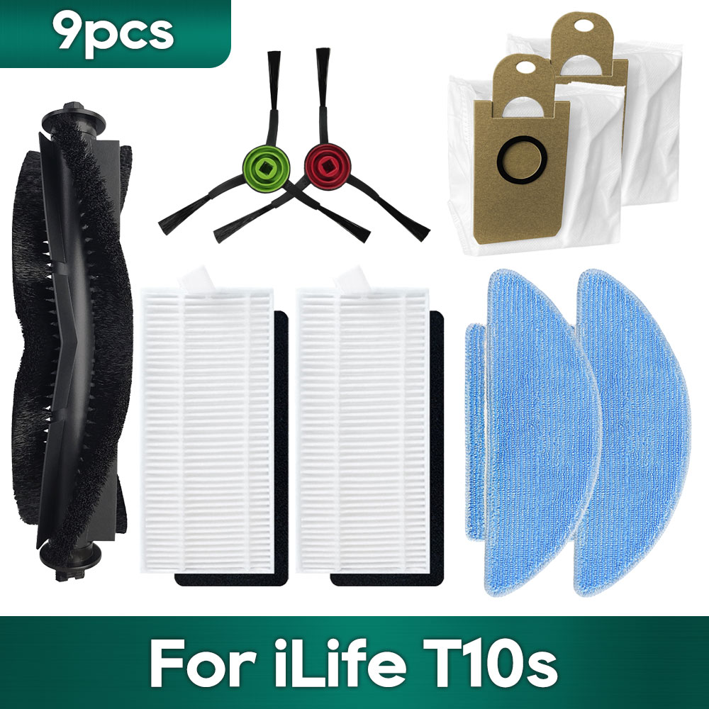 Compatible For iLife T10s Robot Vacuums Replacement Spare Parts Accessories Main Side Brush Hepa Filter Mop Cloth Wipe Dust Bag: plum