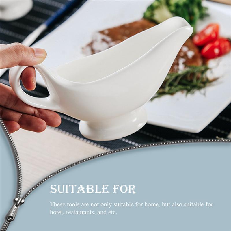 2Pcs Pure White Boat-Shaped Sauce Pot Ceramics Gravy Can Gravy Sauce Boats Condiment Boats Saucier Boats With Handle