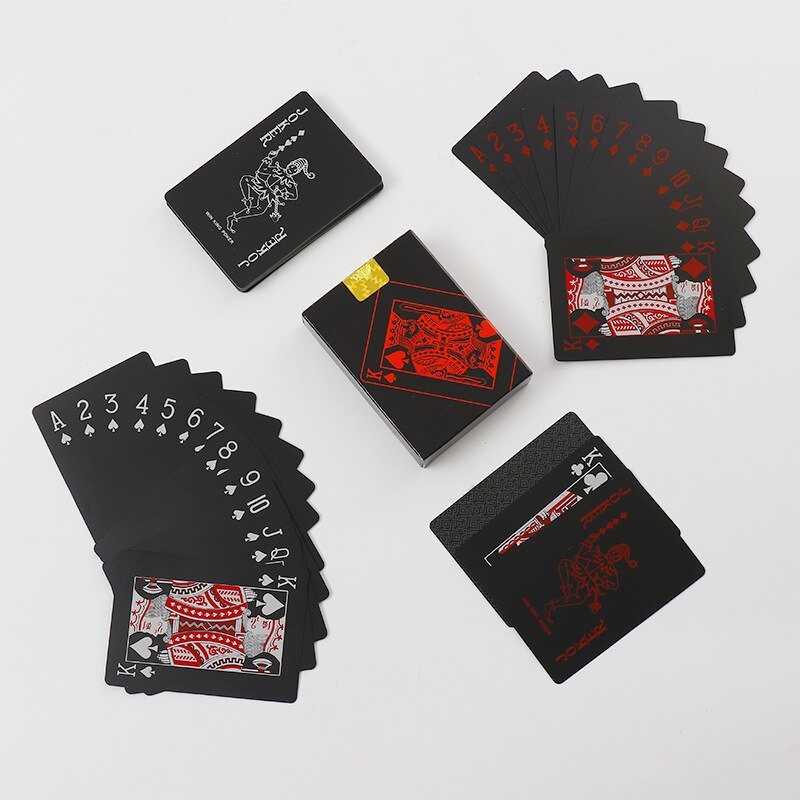 Vandtæt pvc plastik spillekort poker klassiske magiske tricks værktøj ren sort magi boks-pakket gyh: Rød sølv 6.3 x 8.9