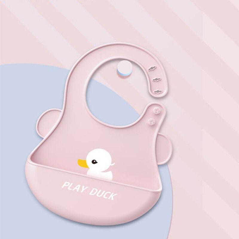 Baberos de bebé de dibujos animados lindos impermeable bebé alimentación cosas letra impresa ajustable niños niña niño Baberos suave de silicona niños delantal: Pink