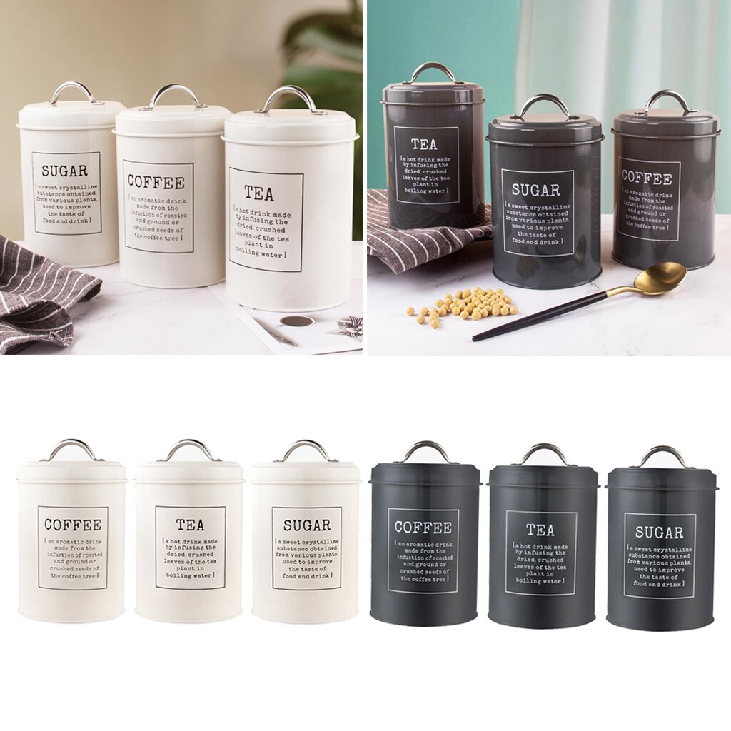 3x jern krydderi krukkebeholder med låg - kaffe te sukker holder, perfekt til dit hjem, køkken, bord