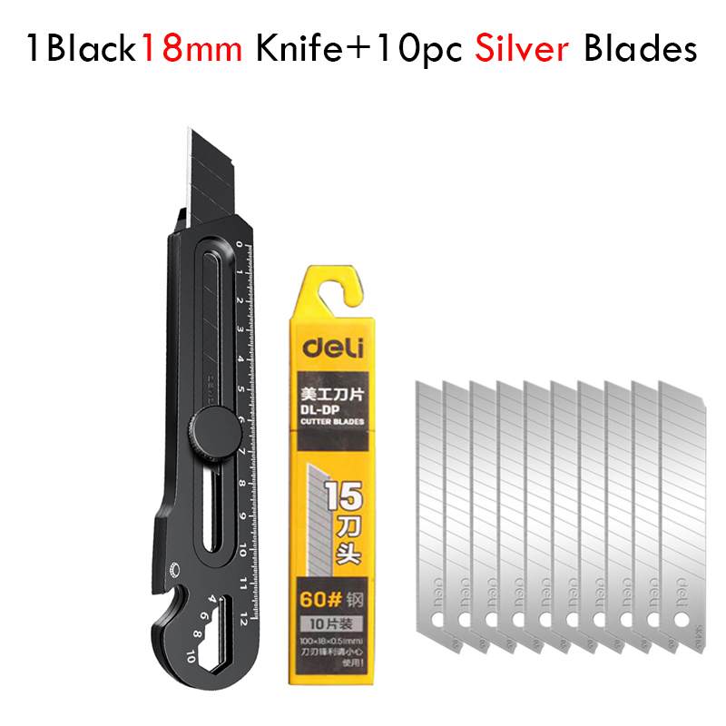 Metal Multifunctional 6 In 1 커터칼 Portable Retractable Box Cutter Heavy Duty 18MM/25MM Stainless Steel Utility Knife Supplies: Light Grey