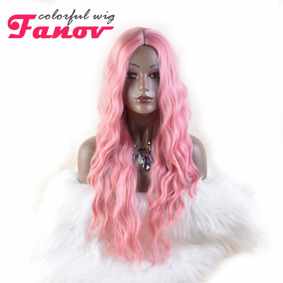 Peluca de cabello rizado largo para mujer, pelo ondulado rojo de 26 pulgadas, parte media, sintético, resistente al calor, para disfraz diario de Cosplay: Rosa