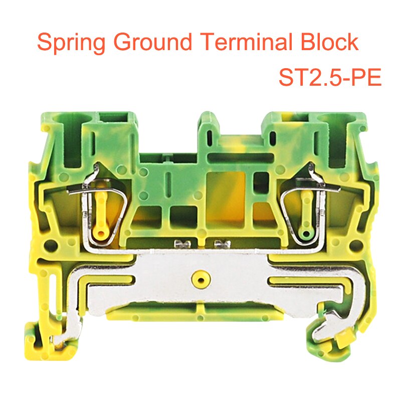 10Pcs Spring Ground Terminal Blocks ST4-PE Bornier Din Rail Yellow Green Earthing Terminals Block Wire Cable Connector 4mm2