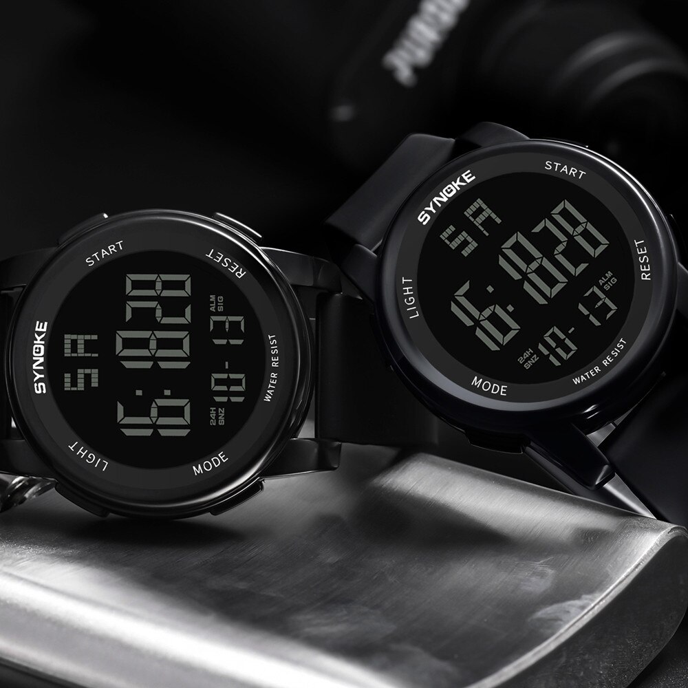 Synoke Mannen Buitensport Multifunctionele Waterdichte 5bar Schokbestendig Groot Scherm Lichtgevend Digitaal Voor Mannen Mode