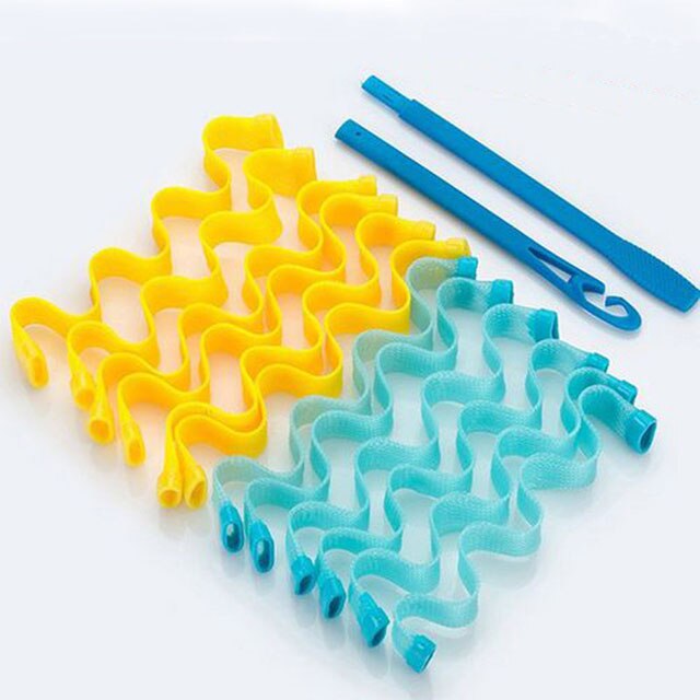 12 unids/set onda formadores de la onda de agua DIY flexible rodillos rizadores de pelo mágicos tirar Core formadores de influencia en las mujeres peluquería herramienta: 45cm