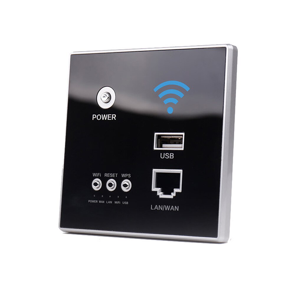 Repetidor WIFI inalámbrico inteligente con relé AP de potencia de 300Mbps, extensor de Panel enrutador integrado de 2,4 GHz con interruptor de toma USB: Black