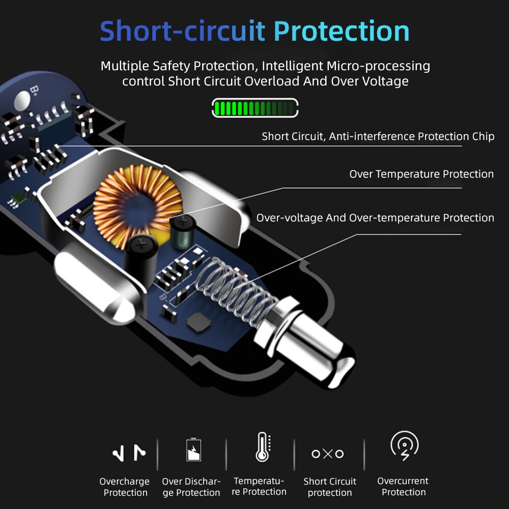 Intelligentes dual-usb-autoladegerät mit schnellladefunktion und  mp3 audioplayern für mobiltelefone, multifunktional für iphone, samsung, huawei und tablets
