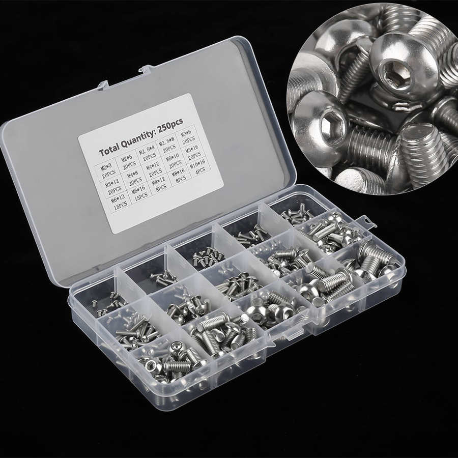Machine Screws Set 250pcs M2/ M2.5/ M3 /M4/ / M6/ M8/ M10 Machine Screws Set For