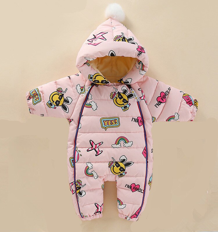 Baby rompertjes Overalls Kleding Winter Jongen Meisje Kledingstuk Dikker Warm Pure Katoen Bovenkleding jas jas kids Sneeuw Wear: pink / 12m