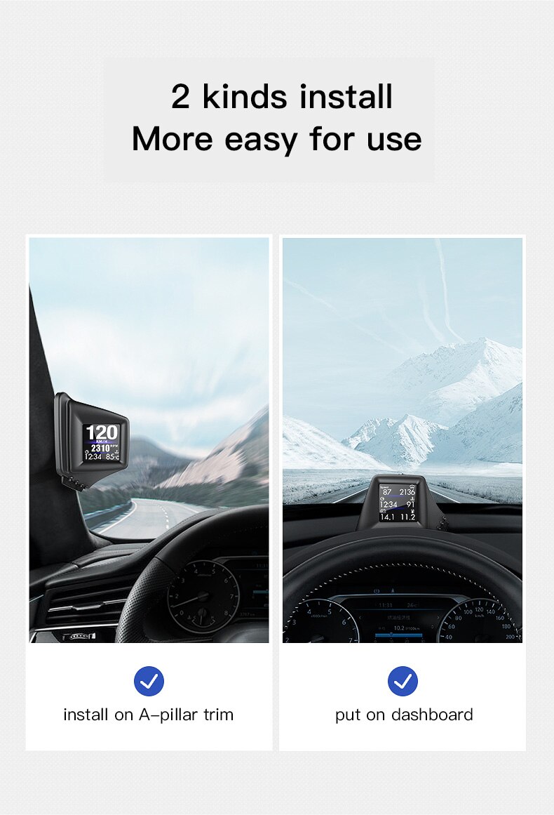 Head-up Display GPS Speedometer HUD GADGET AP-1 OBD2+GPS HUD On-board Computer Battery Voltage RPM Turbo Pressure Oil&Water Temp