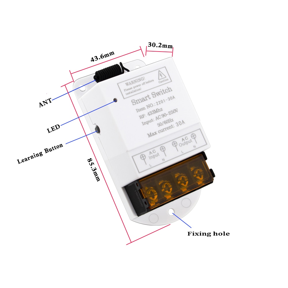 Rubrum 433MHz AC 110V 220V 30A 1CH Wireless Remote Control Switch RF Relay Receiver Push Button Wall Panel Switch For Pump Light