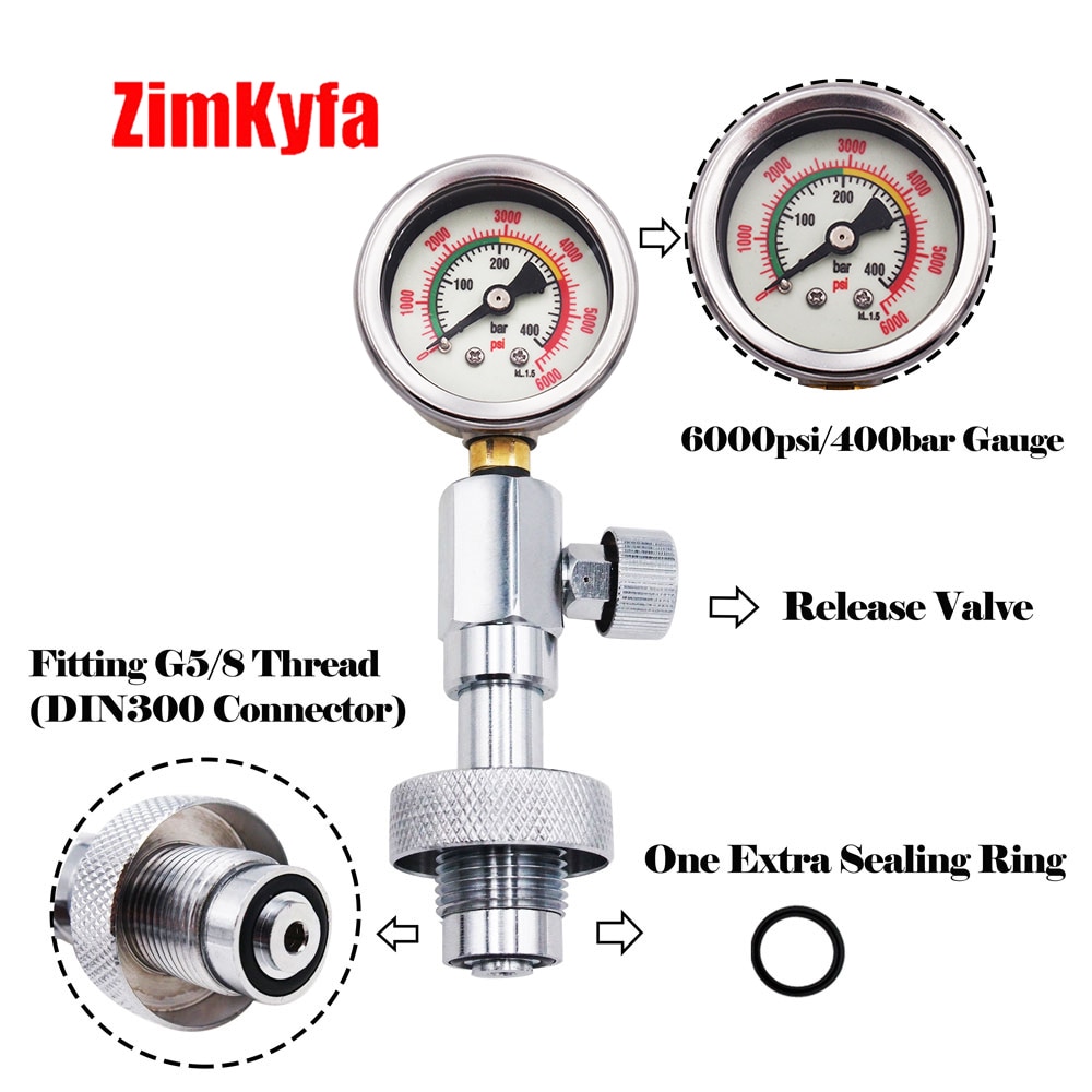 Scuba diving air tank pressure test checker din 232/300 bar med 400 bar /6000 psi gauge