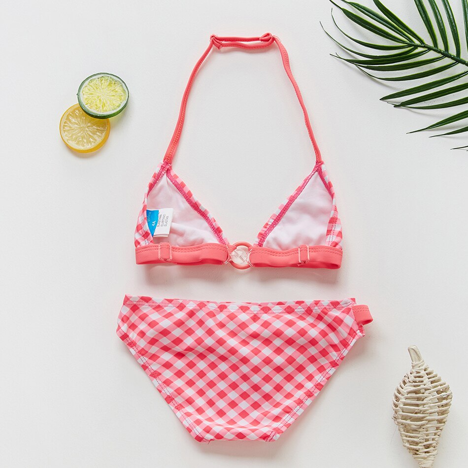 Two Piece Girls Swimsuit Red Plaid 2-8years Kids Swimwear Summer Swimsuit For Girls Bathing Suit CZ981