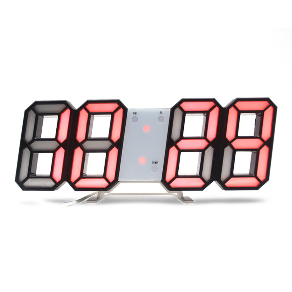 3D LED Wall Clock Modern Digital Alarm Clocks Date Temperature Display Table Desk Night Light Wall Clock for Home Kitchen Office